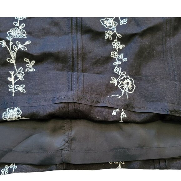 Ann Taylor Loft Black Linen Skirt White Floral Embroidery Pencil Sz 0 JJ3409 - Picture 3 of 5